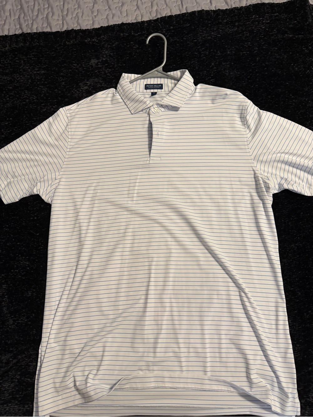 Peter Millar White Polo with Thin Navy Stripes